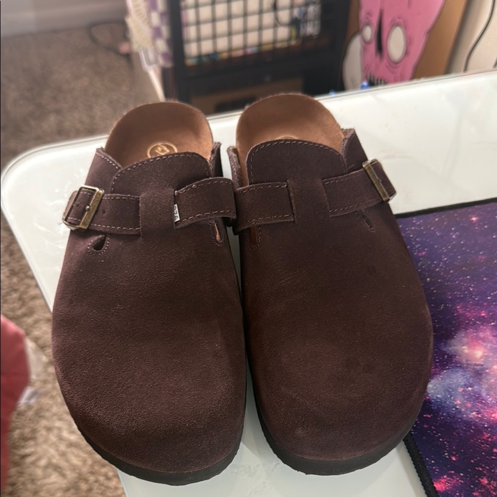 White Mountain Brown Mules with Adjustable Strap